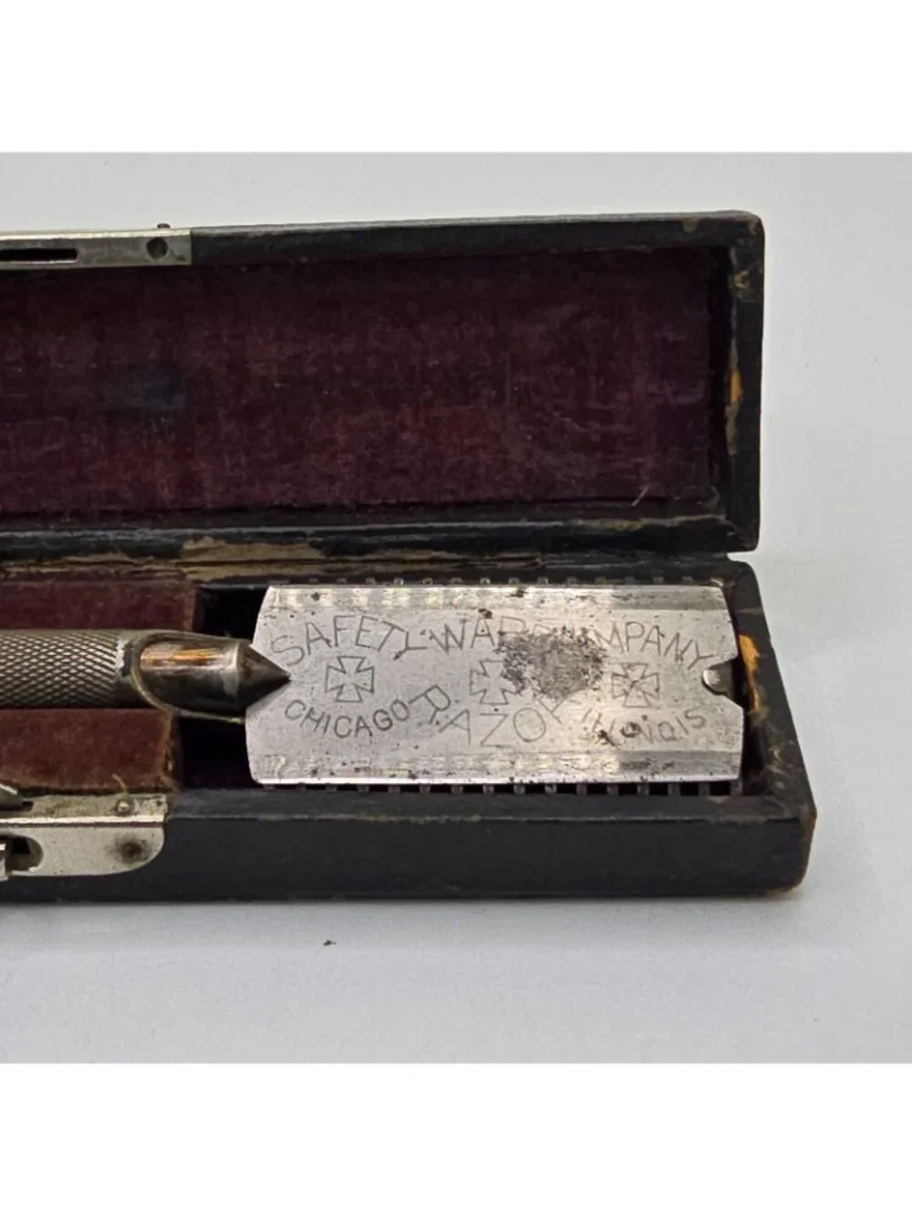 Ward Safety Razor Antique Wedge Blade Original Case Chicago c1908 1910 USA